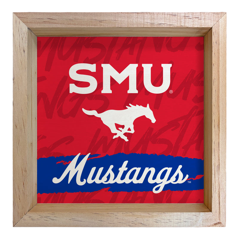 Southern Methodist University Officially Licensed 8.75"x 8.75" Wood Sign with frame Logo