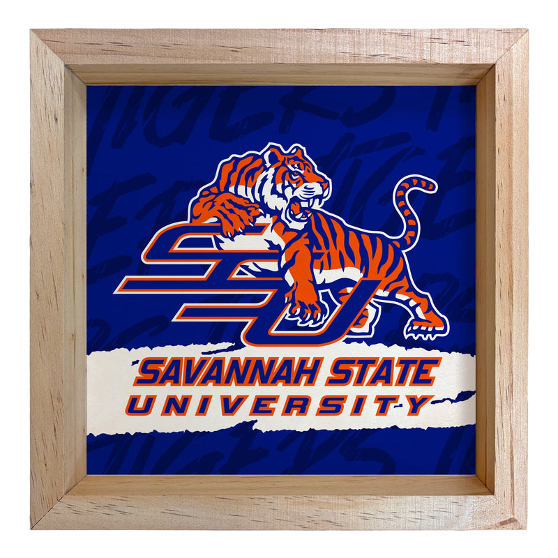 Savannah State University Officially Licensed 8.75"x 8.75" Wood Sign with frame Logo