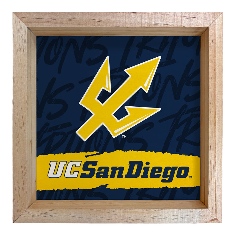 UC San Diego Officially Licensed 8.75"x 8.75" Wood Sign with frame Logo