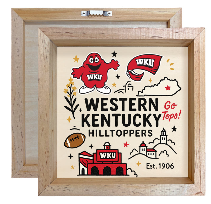 Western Kentucky Hilltoppers Officially Licensed 8.75"x 8.75" Wood Sign with frame Medley