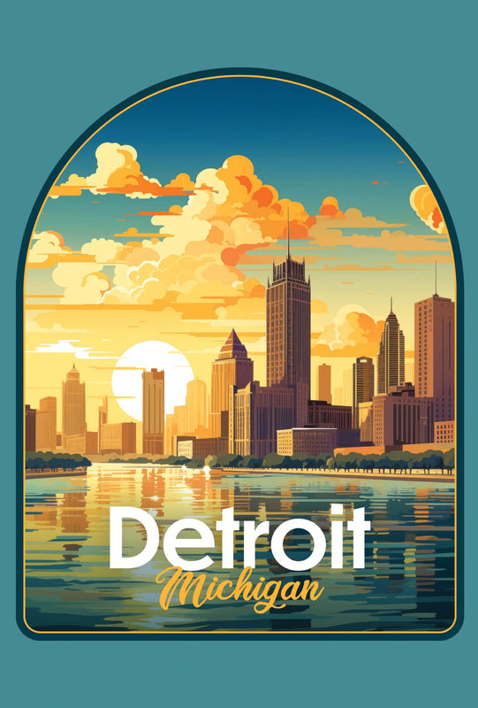 Detroit Michigan Design B Souvenir Wood sign with frame 5x7