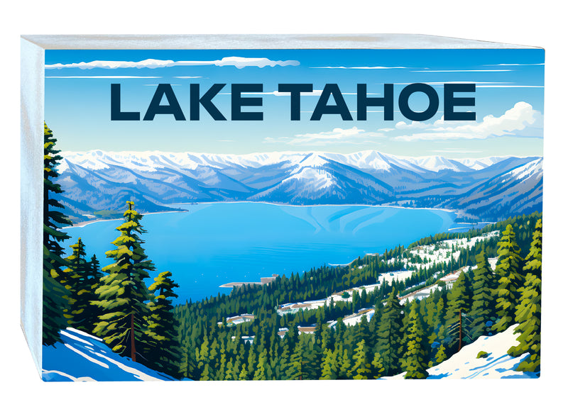 Lake Tahoe Ski Design D Souvenir Wood sign with frame 5x7