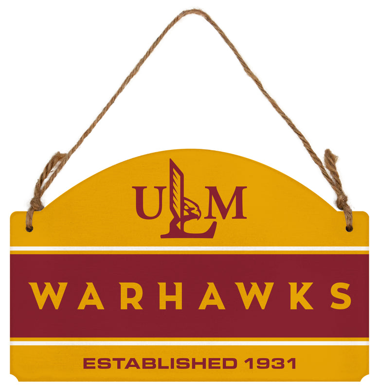 University of Louisiana Monroe Flat Wood Sign with Hanging String - Officially Licensed Collegiate Product