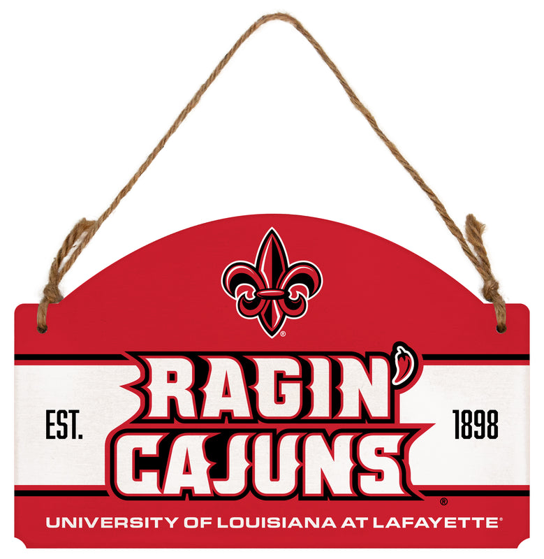 Louisiana at Lafayette Ragin' Cajuns Flat Wood Sign with Hanging String - Officially Licensed Collegiate Product