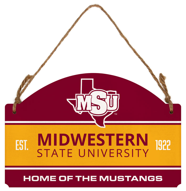 Midwestern State University Mustangs Flat Wood Sign with Hanging String - Officially Licensed Collegiate Product