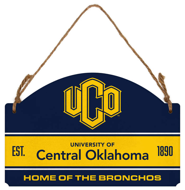 University of Central Oklahoma Bronchos Flat Wood Sign with Hanging String - Officially Licensed Collegiate Product
