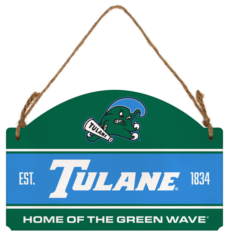 Tulane University Green Wave Flat Wood Sign with Hanging String - Officially Licensed Collegiate Product