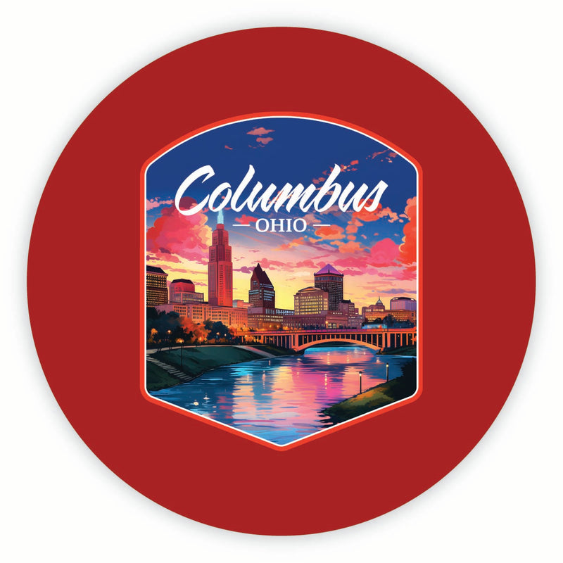 Columbus Ohio Sunset Cityscape Design Souvenir Round Vinyl Decal Sticker 6-Inch