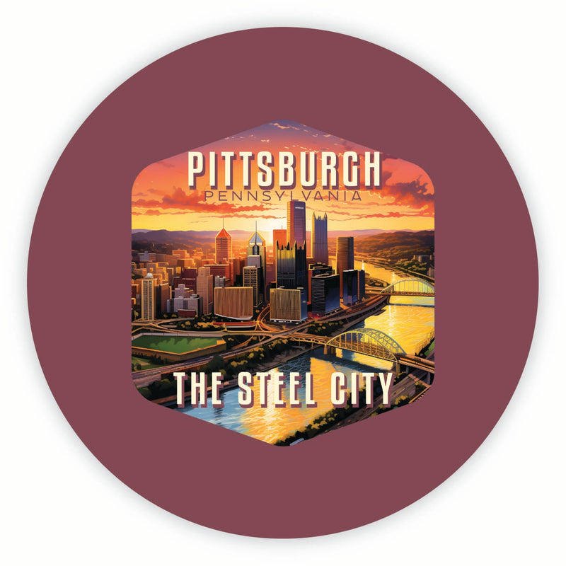Pittsburgh Pennsylvania The Steel City Design Souvenir Round Vinyl Decal Sticker 2-Inch