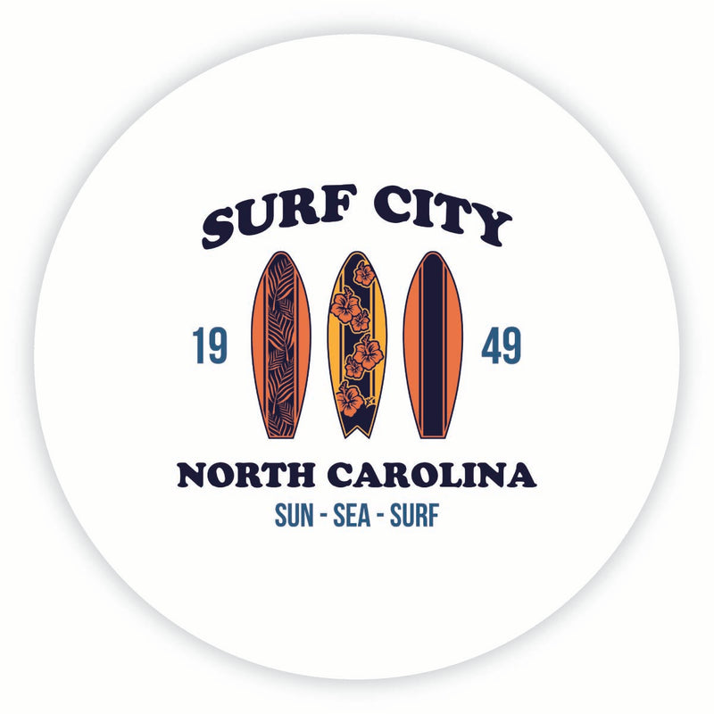 Surf City North Carolina Sun Sea Surf Design Souvenir Round Vinyl Decal Sticker 4-Inch