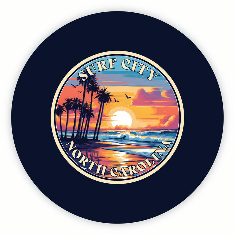 Surf City North Carolina Palm Sunset Design Souvenir Round Vinyl Decal Sticker 2-Inch