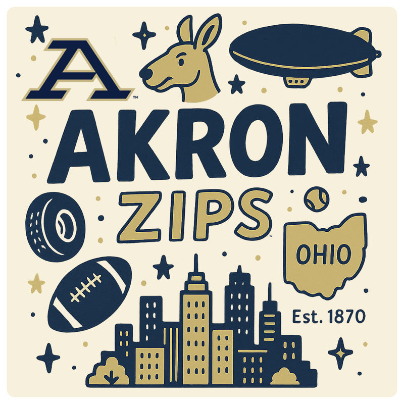 Akron Zips Medley Design Decorative Magnet or Sticker – Officially Licensed 3-Inch