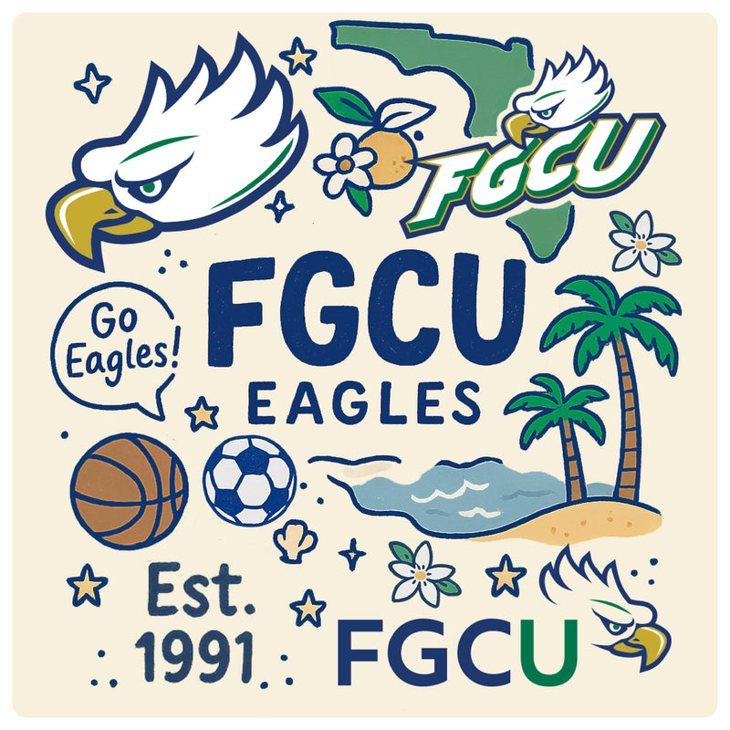 Florida Gulf Coast Eagles Medley Design Decorative Magnet or Sticker – Officially Licensed 3-Inch