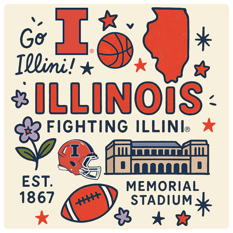Illinois Fighting Illini Medley Design Decorative Magnet or Sticker – Officially Licensed 3-Inch