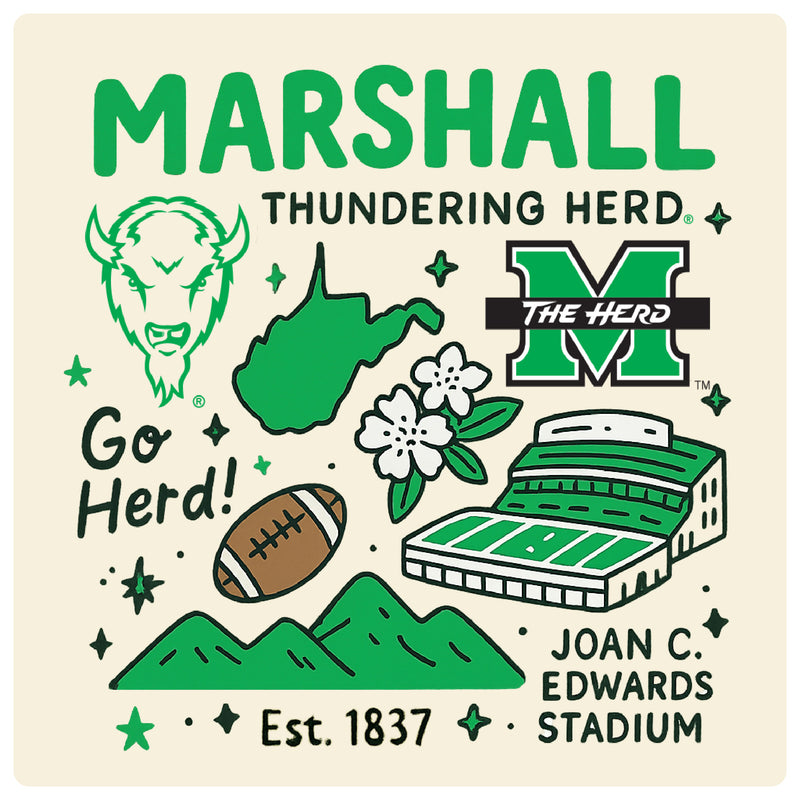 Marshall Thundering Herd Medley Design Decorative Magnet or Sticker – Officially Licensed 3-Inch