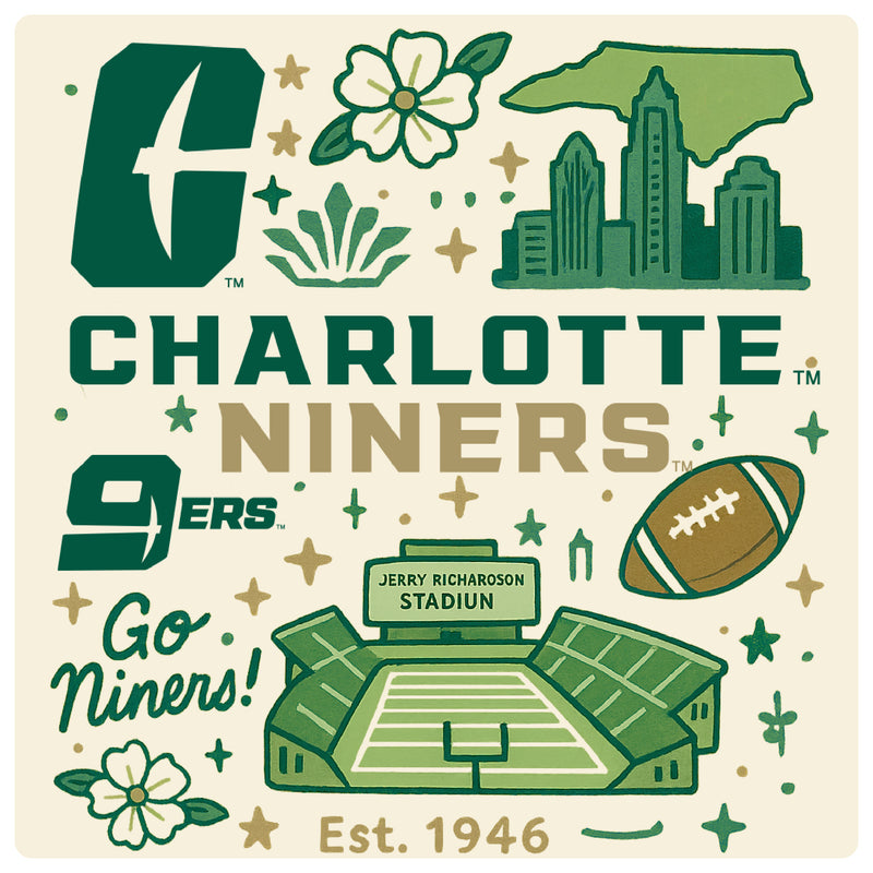 North Carolina Charlotte Forty-Niners Medley Design Decorative Magnet or Sticker – Officially Licensed 3-Inch