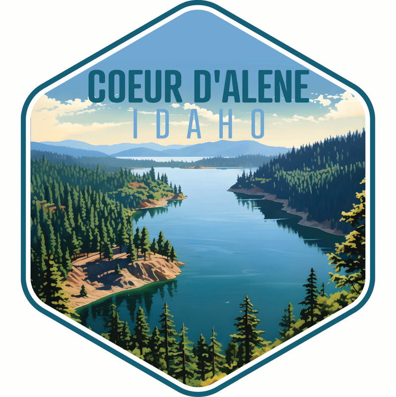Coeur D'Alene Idaho Aerial Lake Design Souvenir Vinyl Decal Sticker 4-Inch