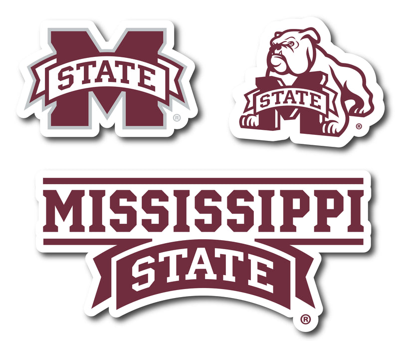 Mississippi State Bulldogs Vinyl Decal Sticker 3 Pack 4-Inch Each Officially Licensed Collegiate Product