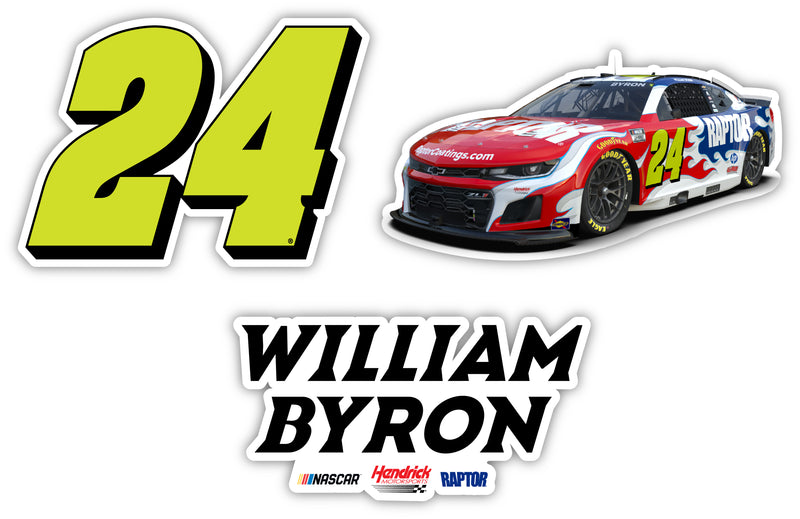 William Byron #24 Nascar Offic. Licensed Decorative Magnet or Sticker 3-Pack (4-Inch Each)