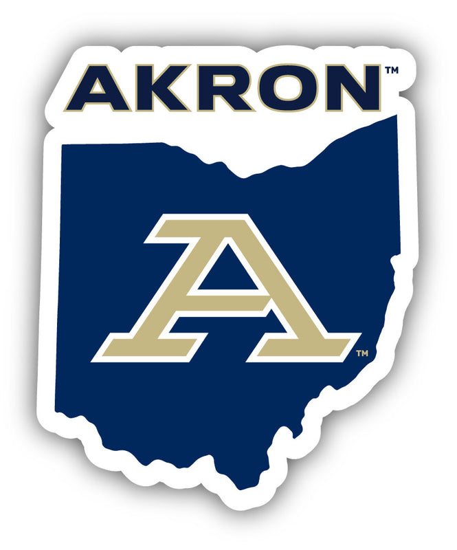 Akron Zips 4-Inch State Shape NCAA Vinyl Decal Sticker for Fans, Students, and Alumni