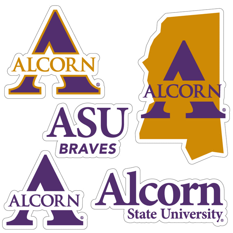 Alcorn State Braves Officially Licensed College Sticker Multipack - School Spirit Decal Set 5-Pack