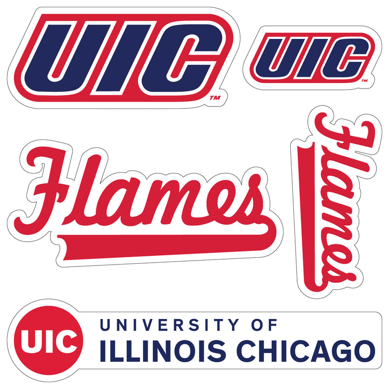 University of Illinois at Chicago Officially Licensed College Sticker Multipack - School Spirit Decal Set 5-Pack