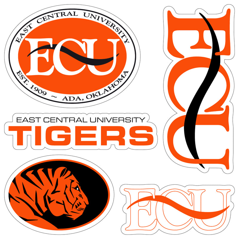 East Central University Tigers Officially Licensed College Sticker Multipack - School Spirit Decal Set 5-Pack