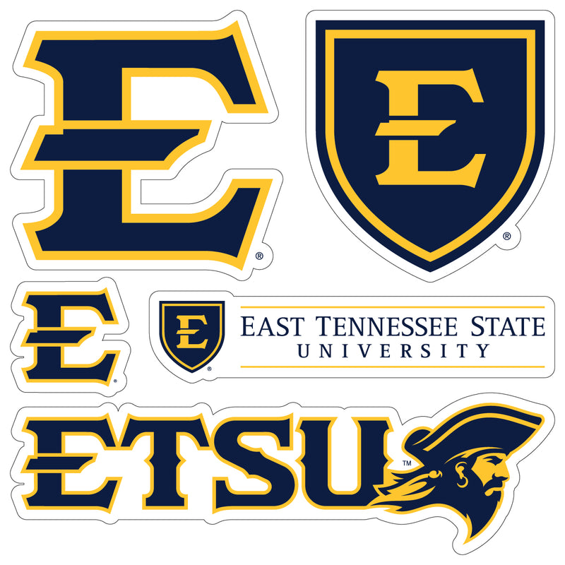 East Tennessee State University Officially Licensed College Sticker Multipack - School Spirit Decal Set 5-Pack