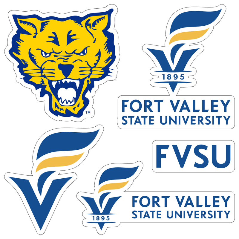 Fort Valley State University Officially Licensed College Sticker Multipack - School Spirit Decal Set 5-Pack