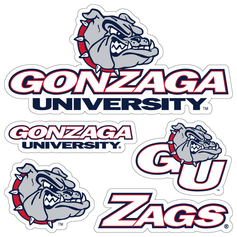 Gonzaga Bulldogs Officially Licensed College Sticker Multipack - School Spirit Decal Set 5-Pack