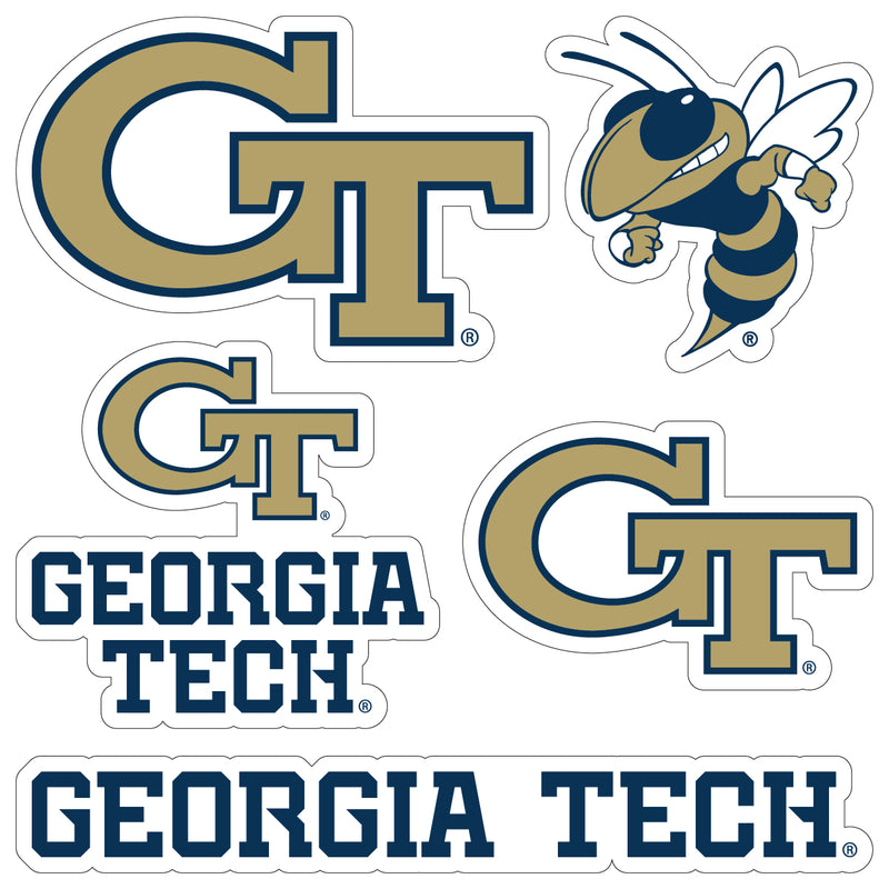 Georgia Tech Yellow Jackets Officially Licensed College Sticker Multipack - School Spirit Decal Set 5-Pack
