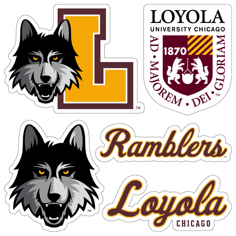 Loyola University Ramblers Officially Licensed College Sticker Multipack - School Spirit Decal Set 5-Pack