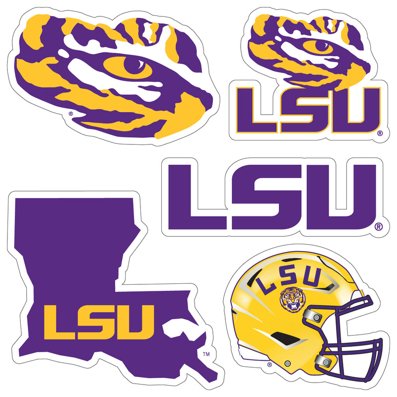 LSU Tigers Officially Licensed College Sticker Multipack - School Spirit Decal Set 5-Pack