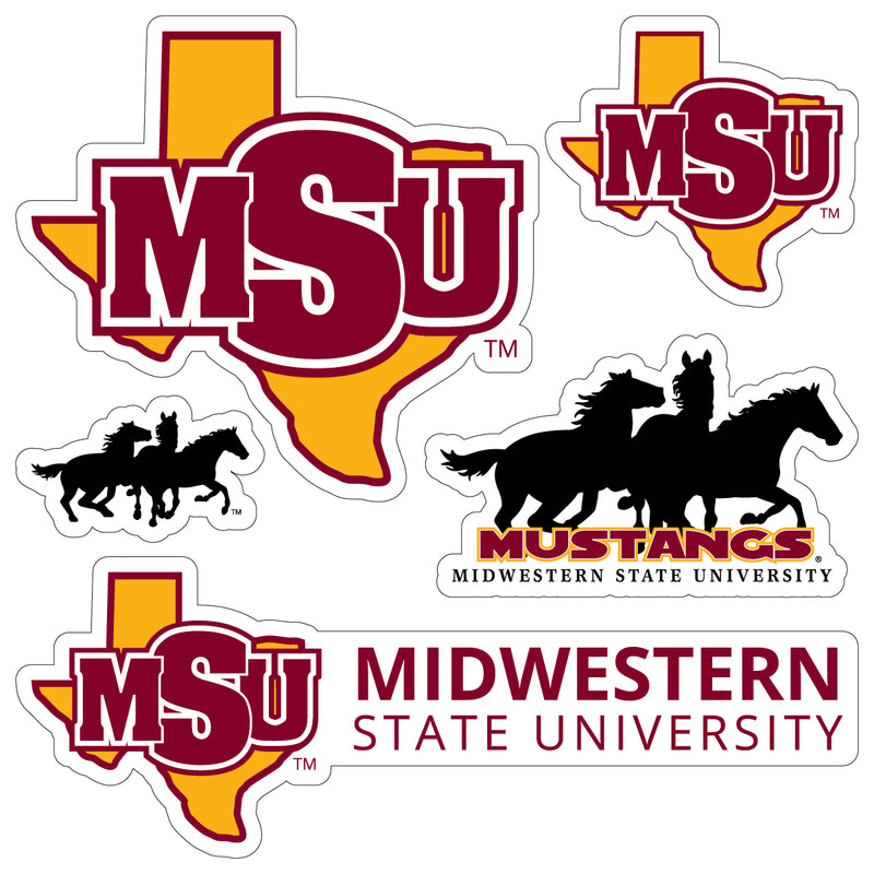 Midwestern State University Mustangs Officially Licensed College Sticker Multipack - School Spirit Decal Set 5-Pack