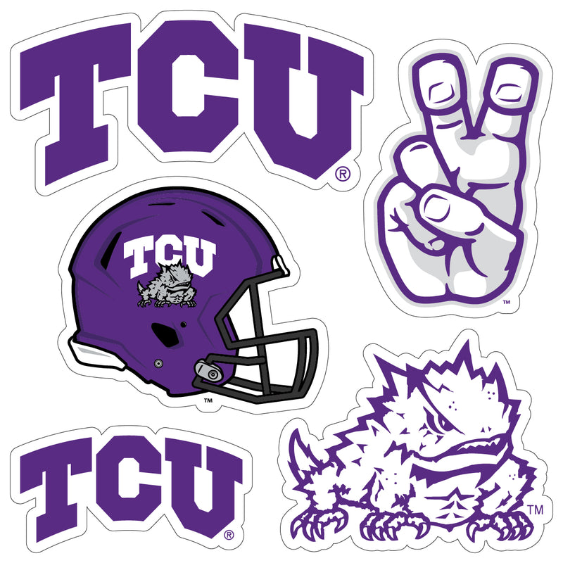 Texas Christian University Officially Licensed College Sticker Multipack - School Spirit Decal Set 5-Pack