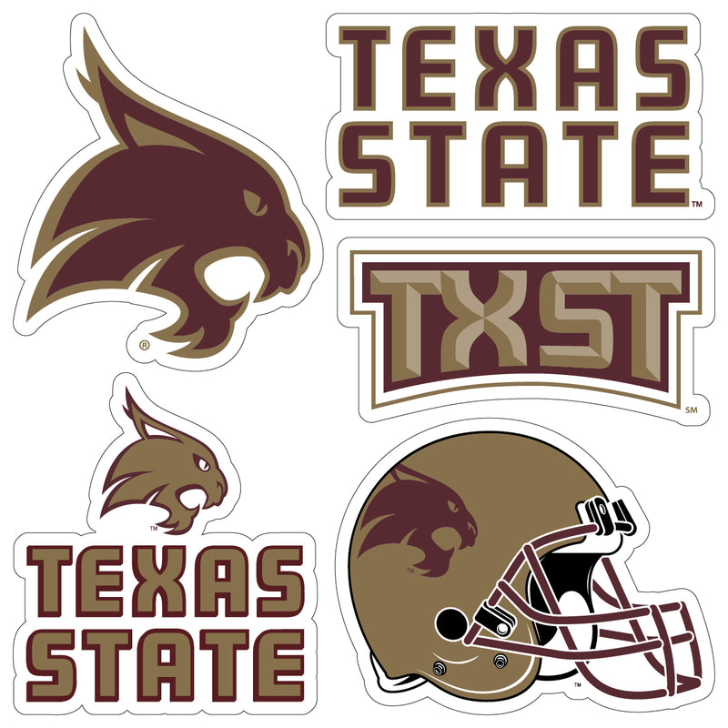 Texas State Bobcats Officially Licensed College Sticker Multipack - School Spirit Decal Set 5-Pack