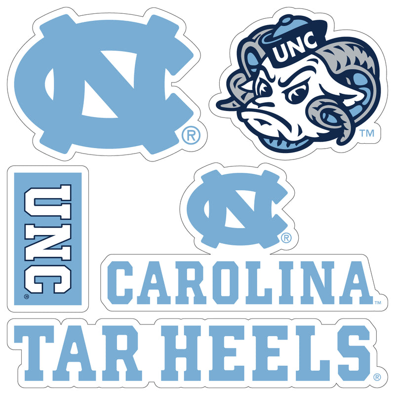 UNC Tar Heels Officially Licensed College Sticker Multipack - School Spirit Decal Set 5-Pack