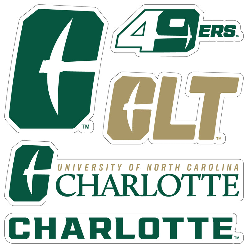 North Carolina Charlotte Forty-Niners Officially Licensed College Sticker Multipack - School Spirit Decal Set 5-Pack