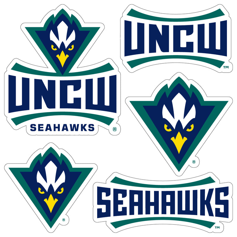 North Carolina Wilmington Seahawks Officially Licensed College Sticker Multipack - School Spirit Decal Set 5-Pack