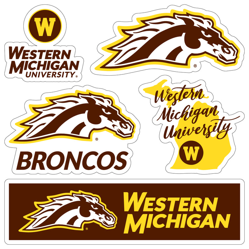 Western Michigan University Officially Licensed College Sticker Multipack - School Spirit Decal Set 5-Pack