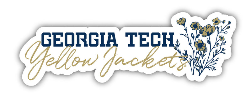 Georgia Tech Yellow Jackets Script Floral Sticker/Magnet - Officially Licensed School Pride Decor