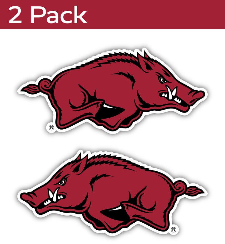 Arkansas Razorbacks 2 Pack Mascot Logo NCAA Vinyl Decal Sticker for Fans, Students, and Alumni
