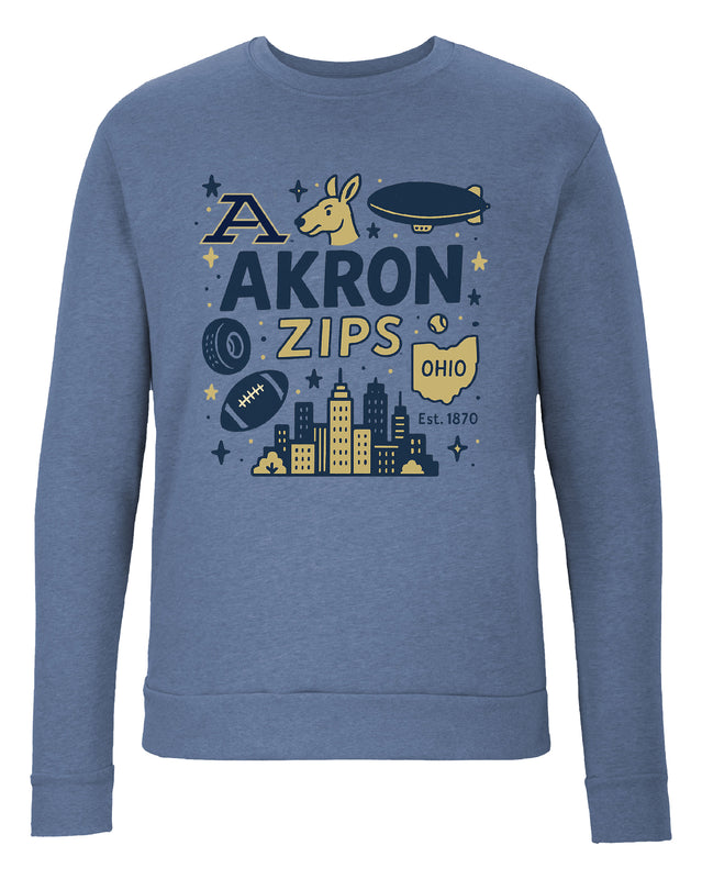 Akron Zips Sweatshirt with Medley Design – Officially Licensed Crewneck Pullover Large Front