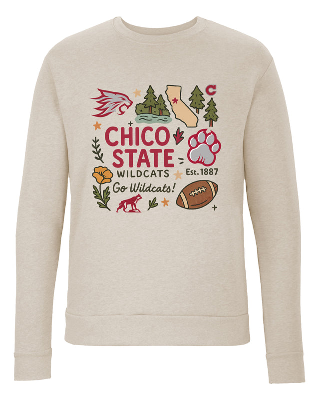 California State University, Chico Sweatshirt with Medley Design – Officially Licensed Crewneck Pullover Large Front