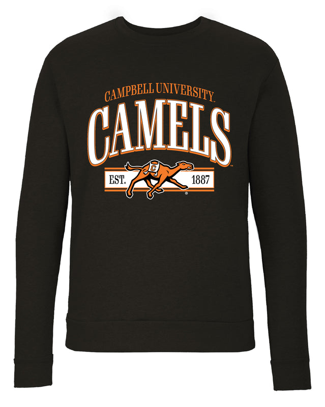Campbell University Fighting Camels Sweatshirt with Mascot Graphics – Officially Licensed Crewneck Pullover Large Front