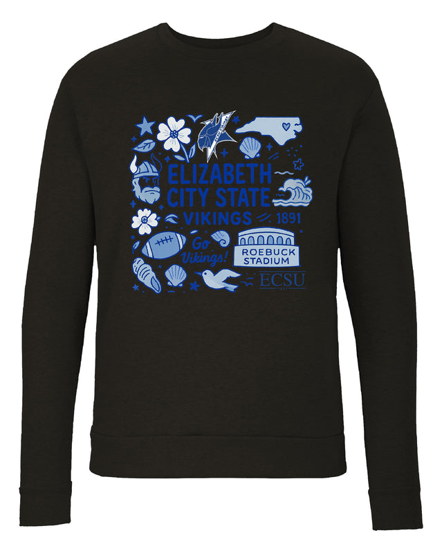 Elizabeth City State University Sweatshirt with Medley Design – Officially Licensed Crewneck Pullover Large Front