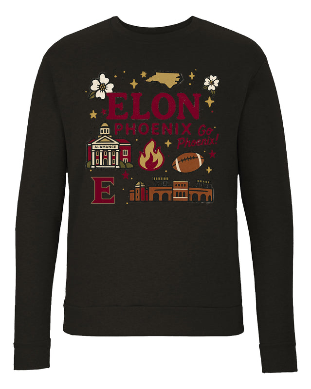 Elon University Sweatshirt with Medley Design – Officially Licensed Crewneck Pullover Large Front
