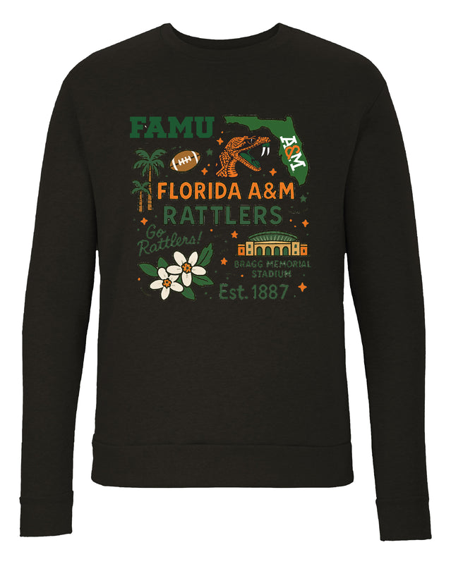 Florida A&M Rattlers Sweatshirt with Medley Design – Officially Licensed Crewneck Pullover Large Front