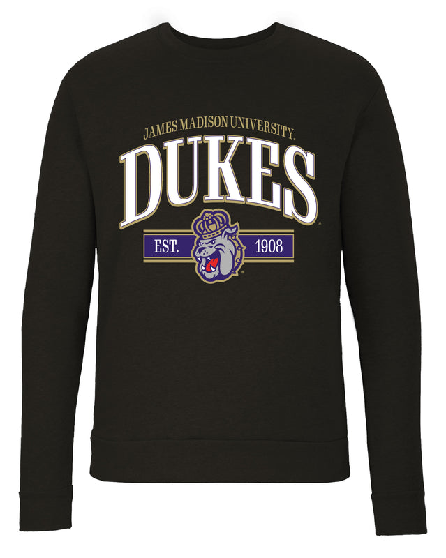 James Madison Dukes Sweatshirt with Mascot Graphics – Officially Licensed Crewneck Pullover Large Front