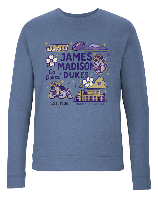 James Madison Dukes Sweatshirt with Medley Design – Officially Licensed Crewneck Pullover Large Front